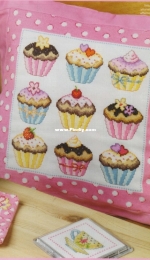Cupcake Cushion by Susan Bates from Cross Stitch Gold 63 XSD