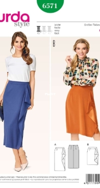 Burda Style - 6571 - Misses Skirt -  Sizes 34-46 - German, English, French, Dutch, Italian, Spanish, Swedish, Russian