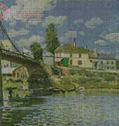 Artecy Cross Stitch Bridge at Villeneuve-la-Garenne by Alfred Sisley