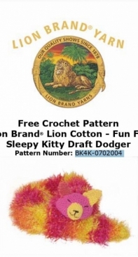 Lion Brand BK4K-0702004  Fun Fur Sleepy Kitty Draft Dodger