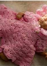 Cheryls crochet - Sweet shells dress bonnet and booties - English
