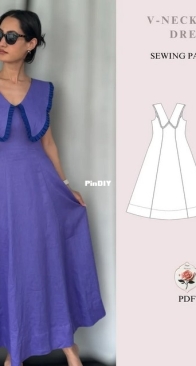 30's Vintage Midi Dress with Big Collars - Rosy's patterns - English