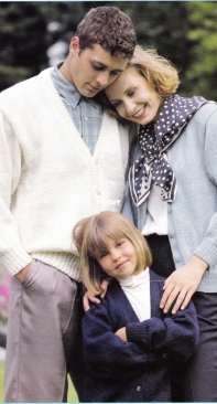 Littlewoods Family Cardigans in 4ply, DK, Aran and Chunky from 1990s
