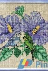 Hibiscus Parakeets by Mike Vickery from The Cross Stitcher US February 2006