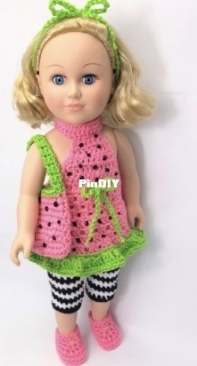 Adoring Doll Clothes - Pamela Barton - 18 inches Doll Crochet Watermelon Outfit