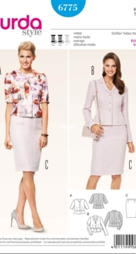 Burda Style - 6775 Suit - Sizes  US 10-20 EU 36-46 - German, English, French, Italian, Dutch, Spanish, Danish, Swedish, and Russian