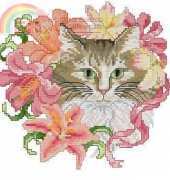 The Vermillion Stitchery 240 - Floral Feline I Top cat PCS