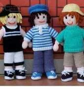Aussie Jeans Toy Knitting Pattern Funky Boy in 3 outfits