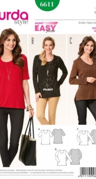 Burda Style - 6611 - T-Shirt - Size 36-50