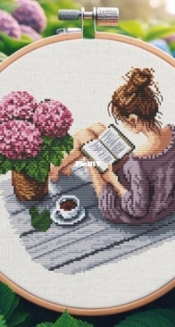 My Brave Stitch - Reading Girl With Hydrangea by Hanna Levchuk XSD