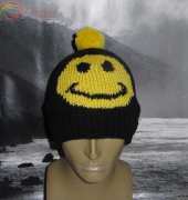 MadMonkeyKnits-No.438: Smiley Rollbrim Bobble Beanie Hat