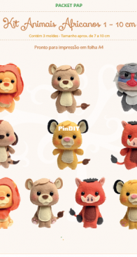 Timart - Fatima Barbosa - Kit Animais Africanos  1 - African Animals Kit 1 - 10 cm - Portuguese