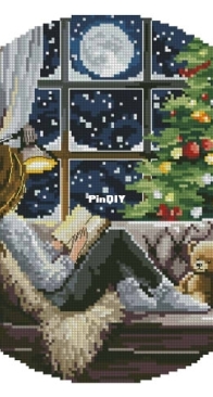 My Brave Stitch - Girl reading by the christmas tree - Hanna Levchuk XSD