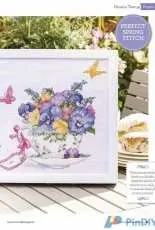 Pansies Teacup by Claire Comerford from The World of Cross Stitching TWOCS 252 XSD