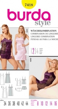 Burda 7418 - Slip, Camisole and Knickers - multilingual