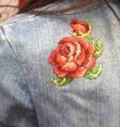 stitched rose on jeans