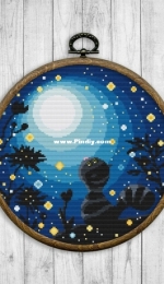 2x2 Stitch Art - Cat and Fireflies Landscape # 61
