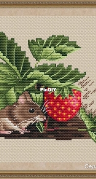 Mouse in Strawberries by Serafima Abramova