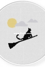 Daily Cross Stitch - Black Cat Riding Broom