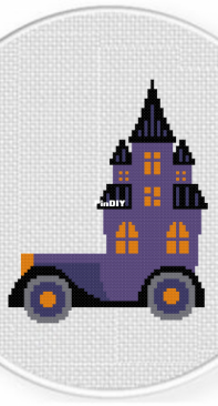 Daily Cross Stitch - Haunted House Car