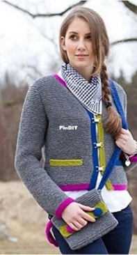 Color Block Cardigan + Bag by Premier Yarns Design Team-Free
