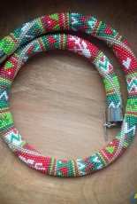 Crochet beaded necklace with Christmas ornament