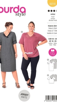 Burda Style - 6018 - Dress and T-Shirt - Sizes 44-54 - German English French Dutch Swedish Spanish