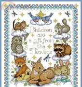 Woodland Baby Birth Sampler by Joan Elliott from Native American Cross Stitch