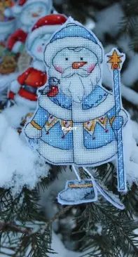 Santa Claus snowman. In a blue fur coat by Elena Shestakova