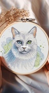 Banani Stitchery - White Cat by Anna Banani