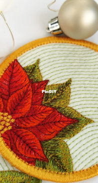 PterisEmbDesign - Christmas Poinsettia Cup Coaster: ITH Machine Embroidery Design  -  Machine Embroidery.