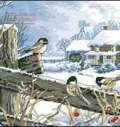 Dimensions - Sunset Needlepoint 12129 Chickadees on a Fence XSD