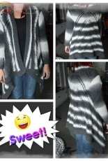 grey and white cardigan