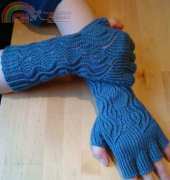 Hands Of Blue Fingerless Gloves by Lucy Hague-Free