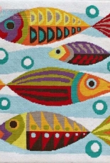 Mid-Century Fish Needlepoint by Emily Peacock