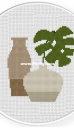 Daily Cross Stitch - Monstera Leaf And Vases