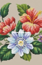 Antique Vintage Berlin Woolwork Chart "Hibiscus bouquet"