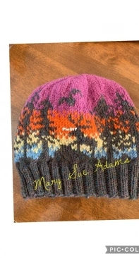 Sunset at the Cabin Beanie by Mary Sue Adams-Free