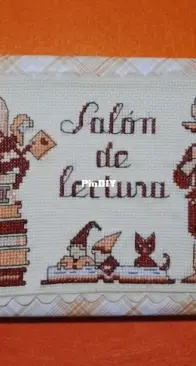 Reading room painting in cross stitch