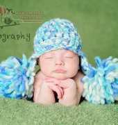 Newborn double pompoms earflap hat by Breezy Moms Creations