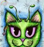HAED HAECHQS 243 Lil Green Alien Cat by Carrie Hawks