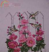 Hummingbirds and Flowers w/White Picket Fence