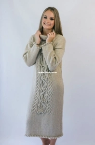 Elle - Saprotex Yarn - Knit Dress with cable detail - Ladies - Free