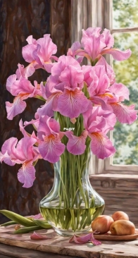 Abakan - Pink irises In A Vase by Urszula Przygrodzka