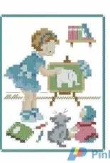 Creation de Point de Croix 62 - Girl with Blackboard
