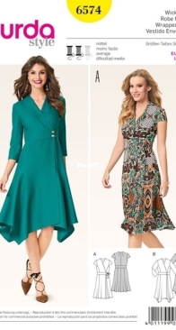 Burda Style - No 6574 - Dress - Sizes 36-46 - German, English, French, Dutch, Italian, Spanish, Swedish, Danish, Russian