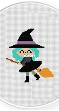 Daily Cross Stitch - Cute Witch on a Broom