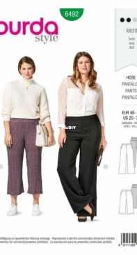 Burda 6492 Pants - Size46-60 - Multilanguage