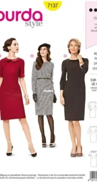 Burda Style - 7137 Dress - Sizes US 10-28 EU 36-54 - German, English, French, Italian, Dutch, Spanish, Danish, Swedish, and Russian