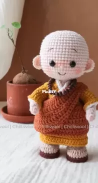 Chilli wool Crochet - Monk Buddhist Doll - English